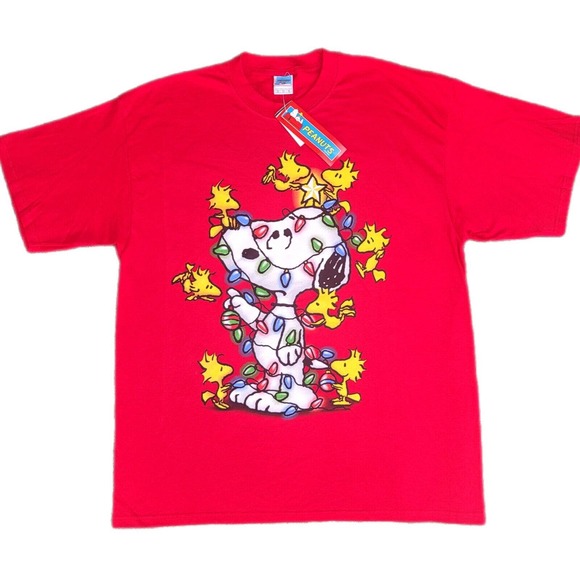 NWT Vintage Snoopy Woodstock Christmas Tree Shirt Peanuts Changes Joe Cool XL - Picture 1 of 8
